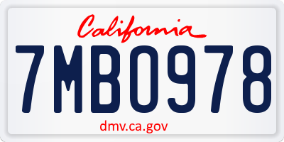 CA license plate 7MBO978