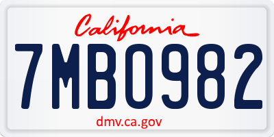 CA license plate 7MBO982