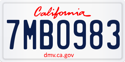 CA license plate 7MBO983