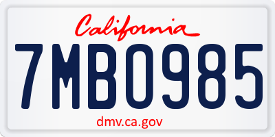 CA license plate 7MBO985