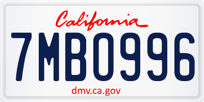 CA license plate 7MBO996