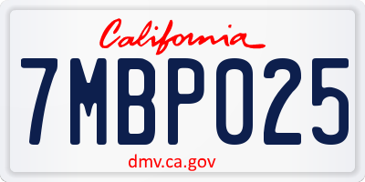 CA license plate 7MBP025