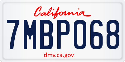 CA license plate 7MBP068