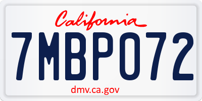 CA license plate 7MBP072