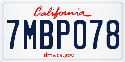 CA license plate 7MBP078
