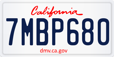 CA license plate 7MBP680