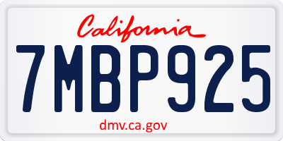 CA license plate 7MBP925