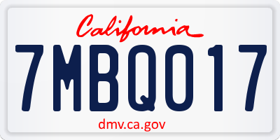 CA license plate 7MBQ017