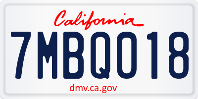 CA license plate 7MBQ018