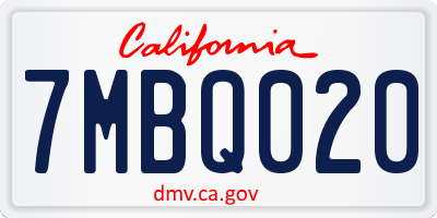 CA license plate 7MBQ020