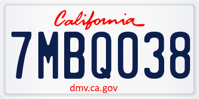 CA license plate 7MBQ038