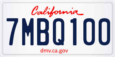 CA license plate 7MBQ100