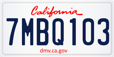 CA license plate 7MBQ103