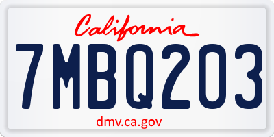 CA license plate 7MBQ203