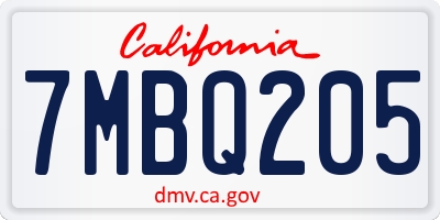 CA license plate 7MBQ205