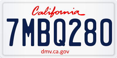 CA license plate 7MBQ280