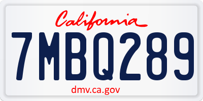 CA license plate 7MBQ289