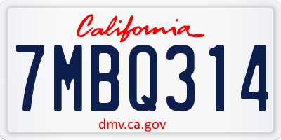 CA license plate 7MBQ314