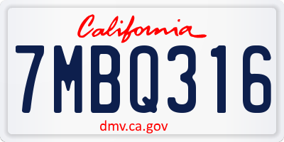 CA license plate 7MBQ316