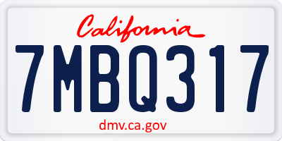 CA license plate 7MBQ317