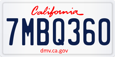 CA license plate 7MBQ360