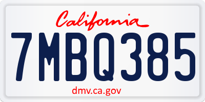CA license plate 7MBQ385