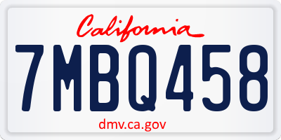 CA license plate 7MBQ458