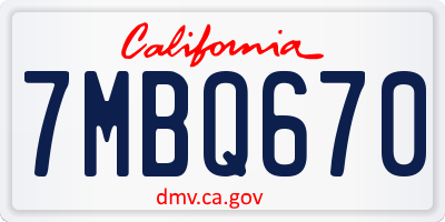 CA license plate 7MBQ670