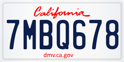 CA license plate 7MBQ678