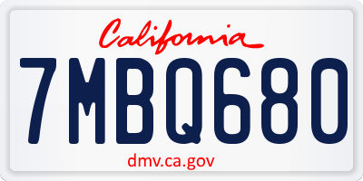 CA license plate 7MBQ680