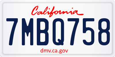 CA license plate 7MBQ758