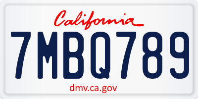 CA license plate 7MBQ789