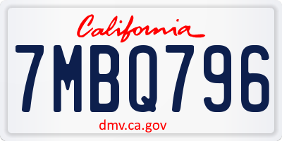 CA license plate 7MBQ796