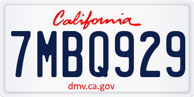CA license plate 7MBQ929