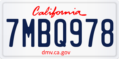 CA license plate 7MBQ978