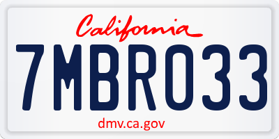 CA license plate 7MBR033