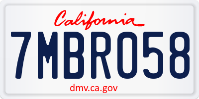 CA license plate 7MBR058
