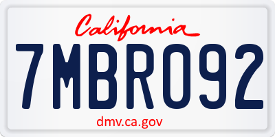 CA license plate 7MBR092