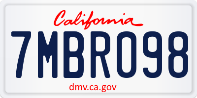 CA license plate 7MBR098