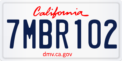 CA license plate 7MBR102