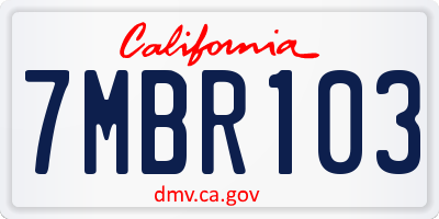CA license plate 7MBR103