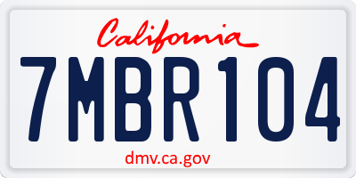 CA license plate 7MBR104