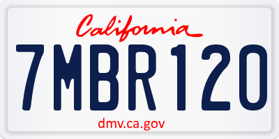 CA license plate 7MBR120