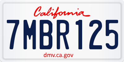 CA license plate 7MBR125