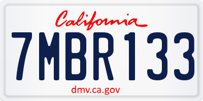 CA license plate 7MBR133