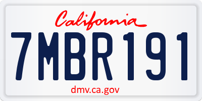 CA license plate 7MBR191