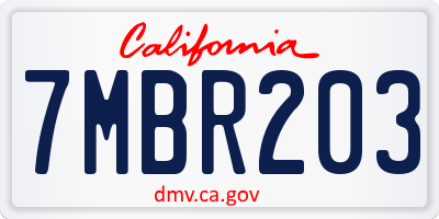 CA license plate 7MBR203