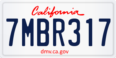 CA license plate 7MBR317