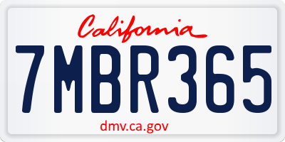 CA license plate 7MBR365