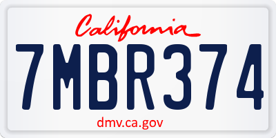 CA license plate 7MBR374